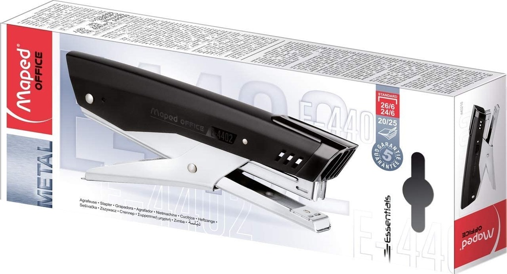Agrafeuse Pince Maped Office 440210 - Capacité d'Agrafage jusqu'à 20 Feuilles, Compatible Agrafes 24/6