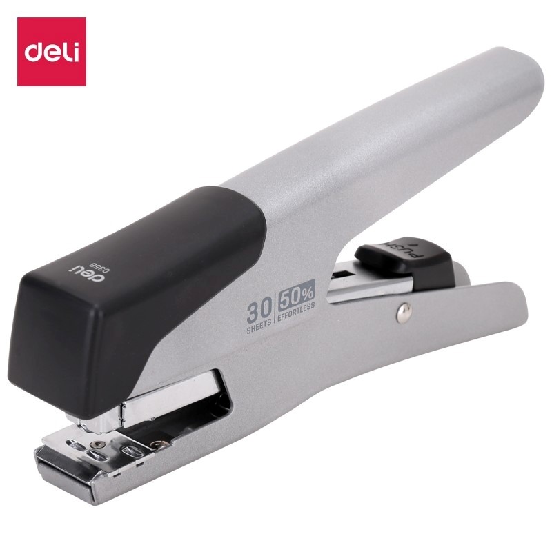 Agrafeuse à pince sans effort Deli-E0358 - Capacité d'agrafage jusqu'à 30 feuilles, Compatible agrafes 24/6 et 26/6, Argent