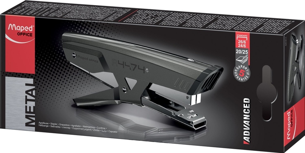 Agrafeuse à pince Maped Advanced A4474 – Capacité de 25 feuilles, compatible agrafes 24/6 et 26/6