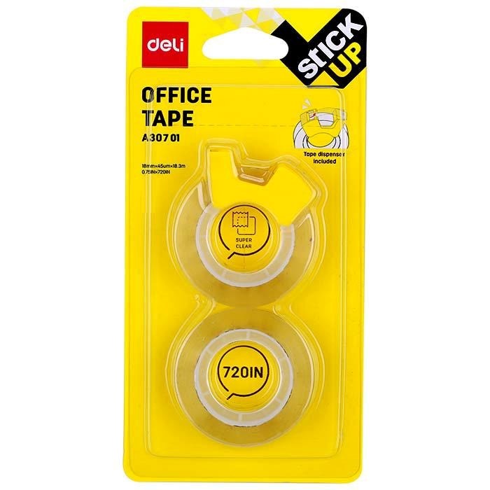 Lot de 16 rubans adhésifs de bureau transparents Deli EA30701 - 18 mm x 18,3 m - Haute qualité