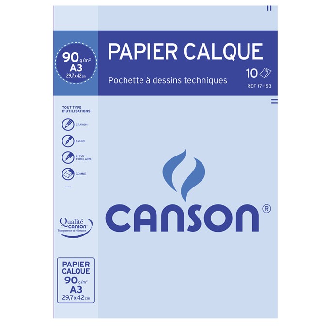 Ramette de 50 feuilles de papier calque Canson 90g/m² A4 – Haute transparence