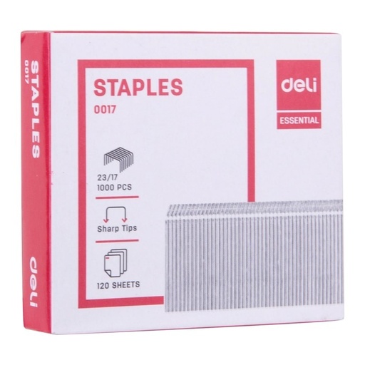 [E0017] Lot de 5 Boîtes de 1000 Agrafes Deli-E0017 - Taille 23/17, Capacité d'Agrafage jusqu'à 120 Feuilles