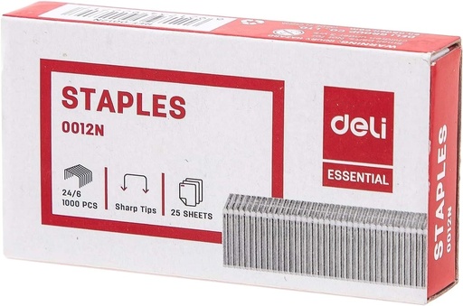[E0012N] Agrafes Deli-E0012N 24/6 - Lot de 20 boîtes de 1000 agrafes, Capacité d'agrafage jusqu'à 25 feuilles, Argent