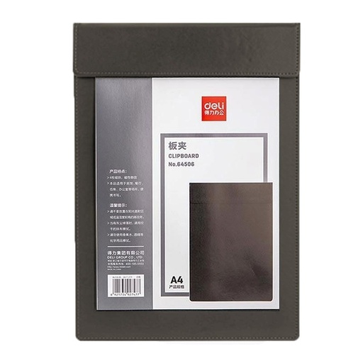 [64506] Porte-bloc à clip en cuir A4 DELI 64506 – Gris, 325 x 230 x 10 mm