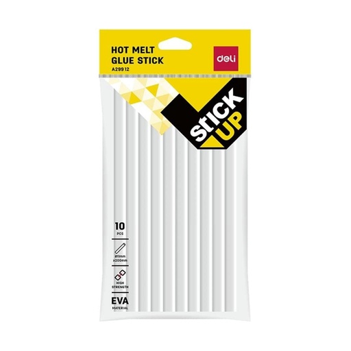 [A29912] Lot de 10 bâtons de colle thermofusible Deli A29912 - 11 mm x 200 mm - Transparent