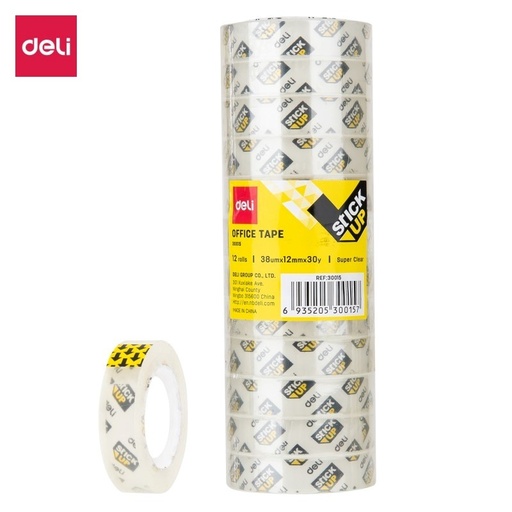 [30015] Lot de 12 rubans adhésifs super transparents Deli E30015 - 12 mm x 27 m - Adhérence discrète et efficace