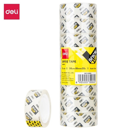 [E30064] Lot de 8 rubans adhésifs super transparents Deli E30064 - 18 mm x 18,3 m x 38 microns - Adhérence discrète et durable