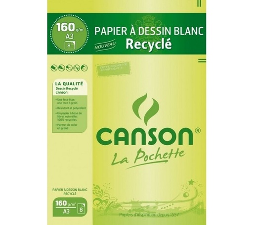 [PPDS03] Pochette de 10 feuilles de papier dessin blanc Canson 180g/m² 24x32 cm – Grain fin