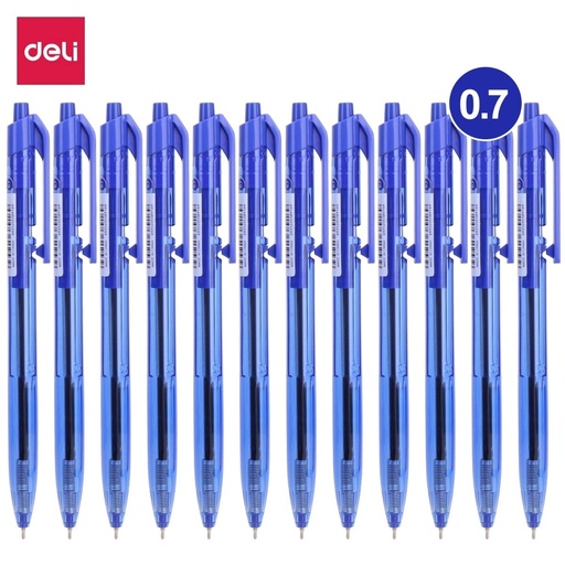 [Q021] Boîte de 12 stylos à bille rétractables Deli Q021 Xtream - Pointe fine 0,7 mm - Encre bleue