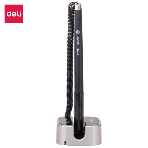 [6797] Boîte de 24 Stylos sur Socle DELI-E6797 Pointe Ogive 0,7 mm Noir – Idéal pour Bureaux et Comptoirs