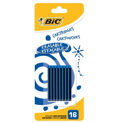 [ERS001] Boîte de 16 Cartouches d'Encre Longues BIC pour Stylo Plume – 2 Couleurs Disponibles