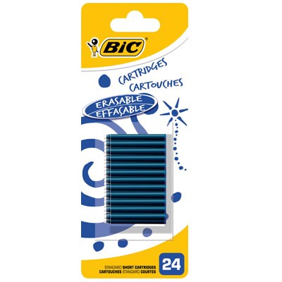 [ERS003] Boîte de 24 Cartouches d'Encre Courtes BIC pour Stylo Plume – 2 Couleurs Disponibles