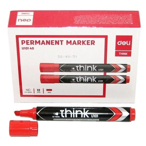 [U101] Deli Think U101 – Boîte de 12 Marqueurs Permanents Multi-Surface – Pointe Biseautée 1,5-5 mm